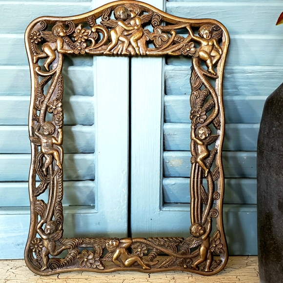 Cast Brass Cupid Angel Picture Frame